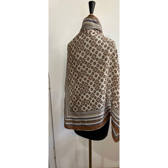 Vtg 1960's Silk Scarf Geometric And Paisley Pattern Blue Brown & Beige 32" x 31" - Picture 8 of 9